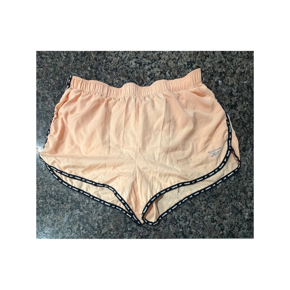 Reebok Womens Peach Running Shorts Logo Tape Trim Mesh Liner Large